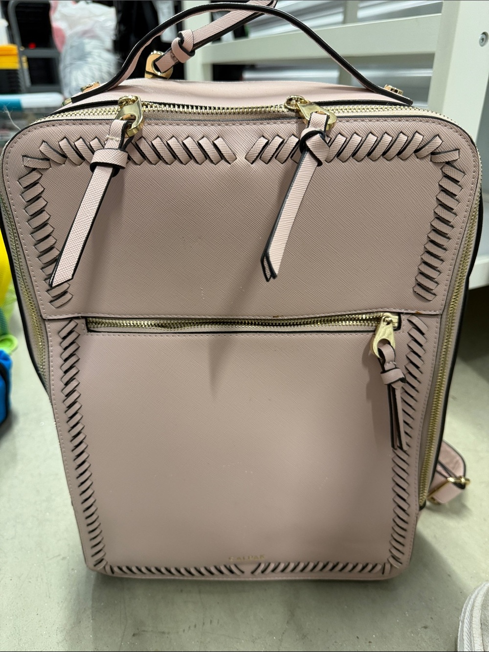 Calpak Blush Pink Woven-Trim Backpack Tote